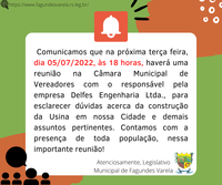 📌Informamos que a reunião foi CANCELADA. Atenciosamente Legislativo Municipal.