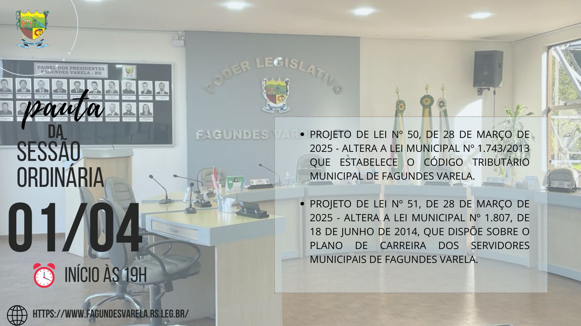 PAUTA DA SESSÃO ORDINÁRIA DO DIA 01/04/2025