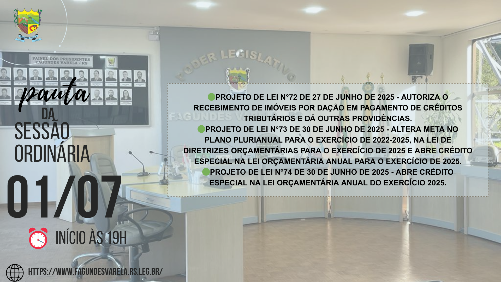 PAUTA DA SESSÃO ORDINÁRIA DO DIA 01/07/2025