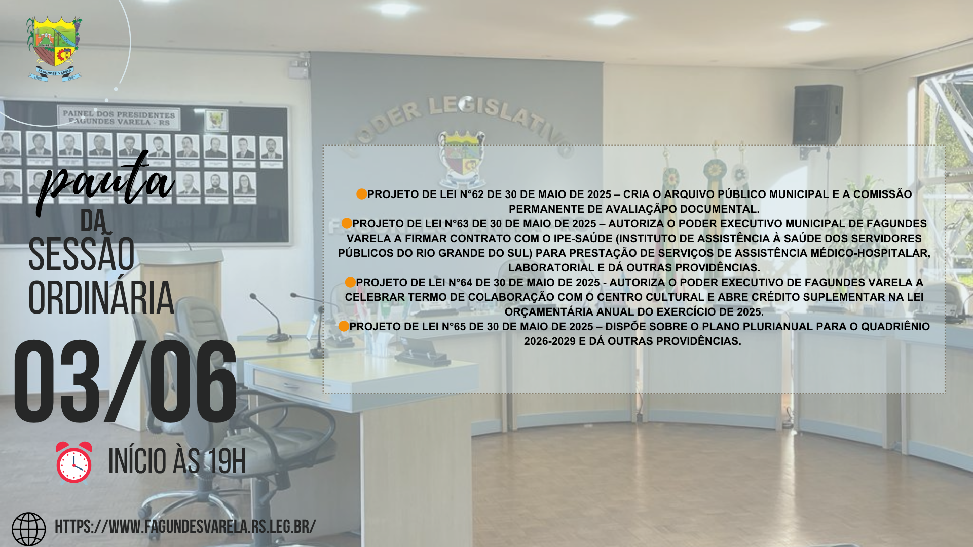 PAUTA DA SESSÃO ORDINÁRIA DO DIA 03/06/2025