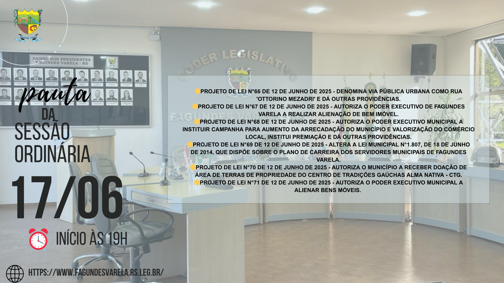 PAUTA DA SESSÃO ORDINÁRIA DO DIA 17/06/2025