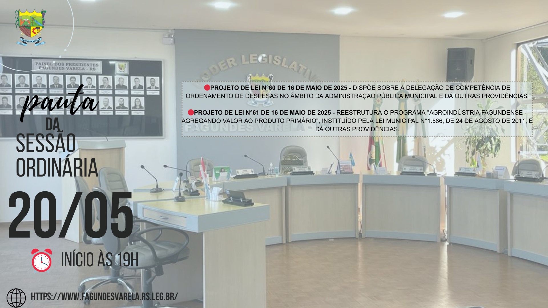 PAUTA DA SESSÃO ORDINÁRIA DO DIA 20/05/2025