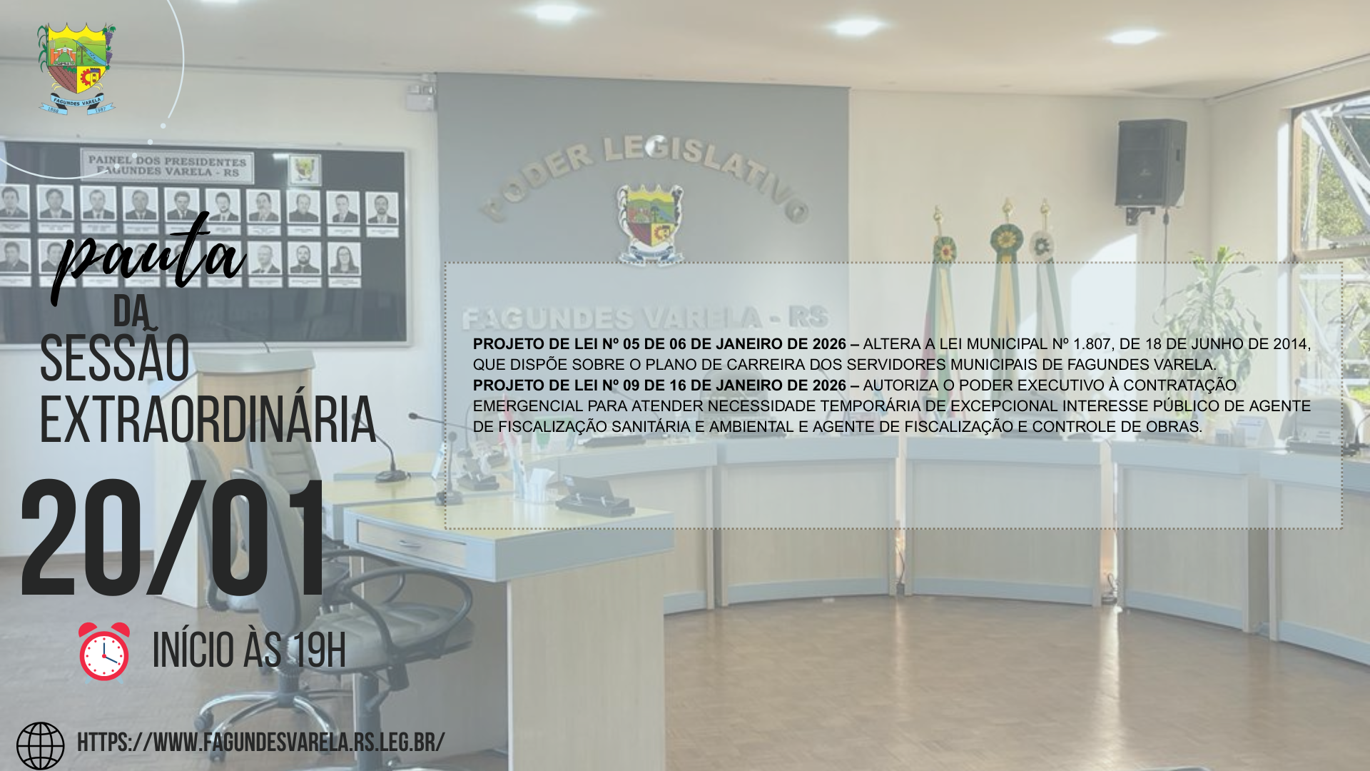 PAUTA DA SESSÃO EXTRAORDINÁRIA DO DIA 20/01/2026