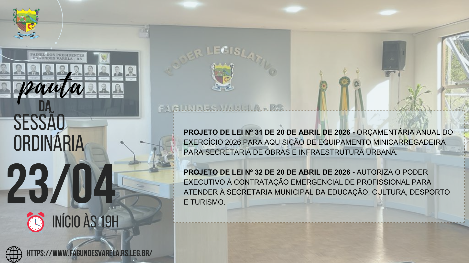 PAUTA DA SESSÃO ORDINÁRIA DO DIA 23/04/2026